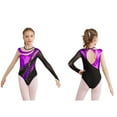 thumbnail image 1 of renvena Kids Girls Mesh Splice Long Sleeve Dance Leotards Shiny Metallic Athletic Ballet Dancewear Size 6-16 Purple 10, 1 of 7