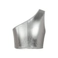 thumbnail image 1 of renvena Kids Girls Metallic Single Shoulder Crop Top Athletic Sports Training Dancewear Size 4-14 Silver 7-9, 1 of 7