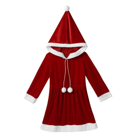 renvena Kids Girls Mrs Santa Claus Velvet Hoodie Long Sleeve Christmas Princess Fancy Dress