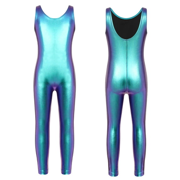 renvena Kids Girls One Piece Shiny Sleeveless Gymnastic Leotard Unitard Ballet Dance Jumpsuit Bodysuit Colorful 12-14