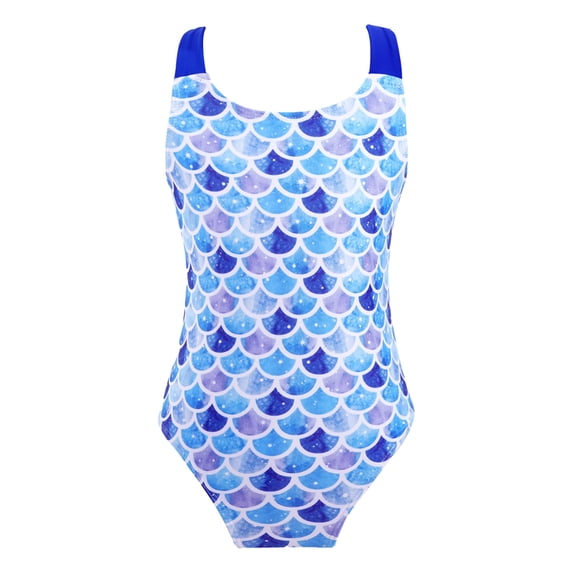 renvena Kids Girls One Piece Swimsuits Hawaiian Swimwear Beach Bathing Suit Crossback Monokini Size 4-16 Blue Fish Scales 12