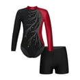 thumbnail image 1 of renvena Kids Girls Rhinestone Long Sleeve Gymnastic Leotard Ballet Dance Bodysuit with Shorts Burgundy 14, 1 of 7