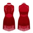 thumbnail image 1 of renvena Kids Girls Rhinestone Sequin Tassel Dress Ballet Tango Rumba Samba Jazz Tap Modern Latin Salsa Dancewear Burgundy 14, 1 of 7