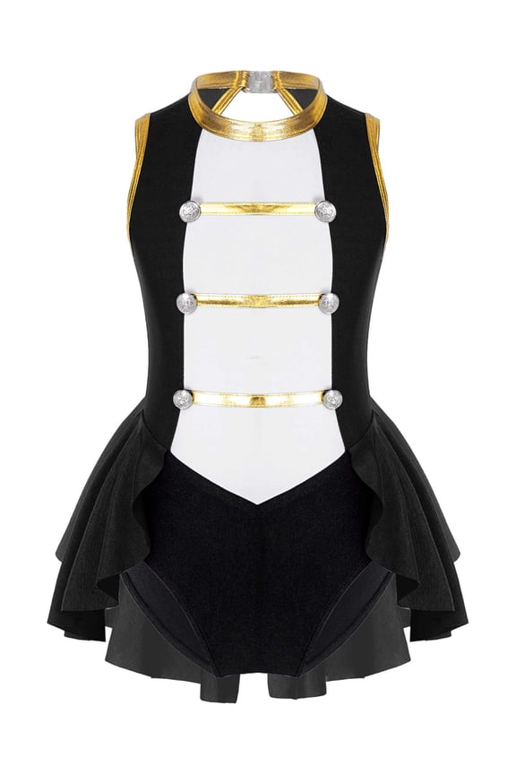 Kids Girls Ringmaster Circus Costume Christmas Halloween Party Dance Unitard 6-16 Black 16