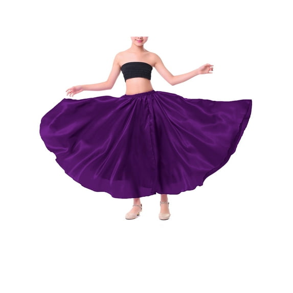 renvena Kids Girls Satin Spanish Bull Dance Skirt Long Latin Belly Dance Performance Purple 11-12