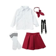 renvena Kids Girls School Uniform Skirt Set Japanese Anime Costume Outfit 3-16 Type A Burgundy 15-16