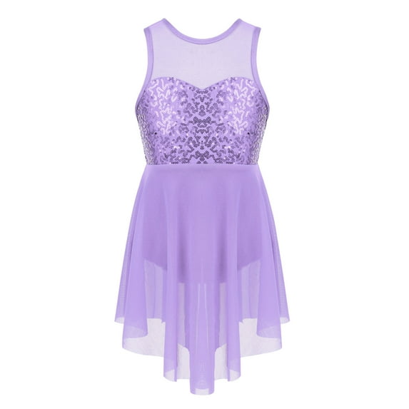 renvena Kids Girls Sequin Camisole Leotard Tulle Dress Ballet Lyrical Dancewear Stage Performance Lavender 14