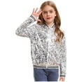 thumbnail image 1 of renvena Kids Girls Shiny Baseball Jacket Flip Sequin Blazer Jacket Coat Long Sleeve Zipper Outerwear A Silver 16, 1 of 7