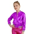 thumbnail image 1 of renvena Kids Girls Shiny Baseball Jacket Long Sleeve Sparkle Metallic Zipper Bomber Jacket Coat Outerwear Size 6-16 Purple 12, 1 of 7