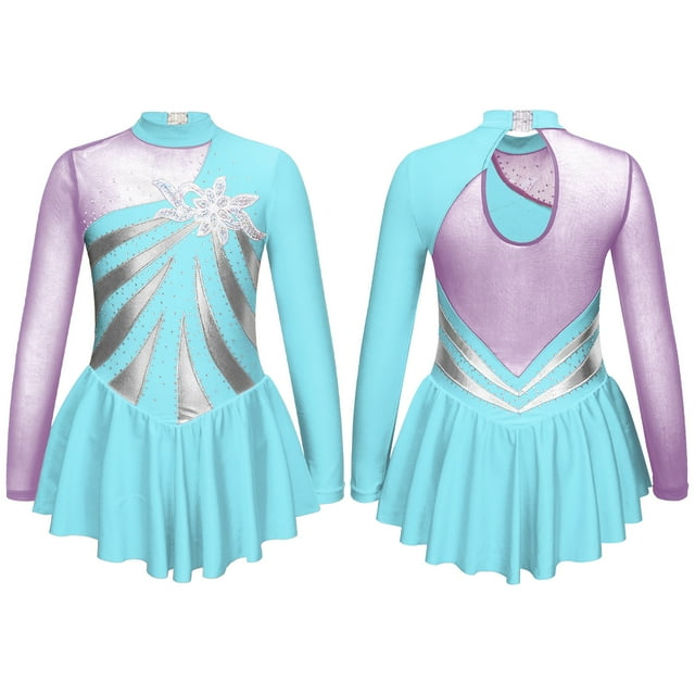 renvena Kids Girls Shiny Metallic Figure Ice Skating Dress Sequin