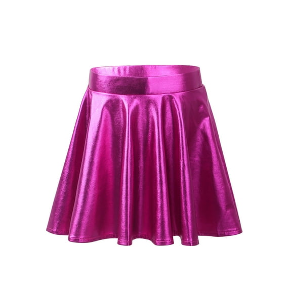 renvena Kids Girls Shiny Metallic Pleated A-Line Skirt High Waist Athletic Scooter Skirt Rose 6
