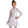 thumbnail image 1 of renvena Kids Girls Shiny Sequins Christmas Snowman Long Sleeve Mock Neck Tutu Dress Figure Skating Dancewear Size 6-16 White 12, 1 of 7