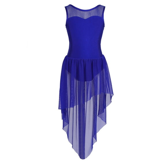 renvena Kids Girls Sleeveless Cutout Back Lyrical Ballet Dance Dress Leotard High-Low Hem Tulle Skirt Dancewear