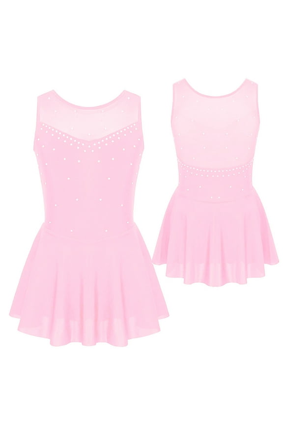 Kids Girls Sleeveless Figure Ice Skating Dress Ballet Dance Leotard Skirts Twirling Competition Costumes