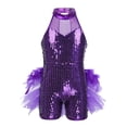 thumbnail image 1 of renvena Kids Girls Sleeveless Mock Neck Shiny Sequins Mesh Splice Leotard Ballet Dress Dancewear A Purple 16, 1 of 7