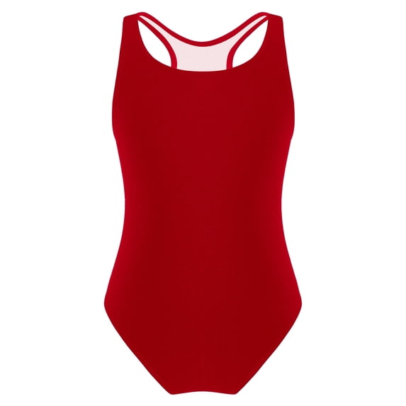 renvena Kids Girls Solid Color One Piece Swimsuit Racer Back Sporty Swimwear Beach Sport Bathing Suit Red 8