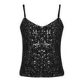 thumbnail image 1 of renvena Kids Girls Sparkly Sequin Dance Crop Tops Tank Camisole Straps Cami Shirts 2-12 Black 10-12, 1 of 7