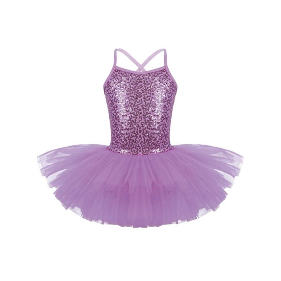 renvena Kids Girls Sparkly Sequins Spaghetti Straps Criss Cross Back Ballet Dance Dress 2-12