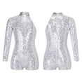 thumbnail image 1 of renvena Kids Girls Sparkly Single Long Sleeves Ballet Gymnastic Leotard Athletic Biketard Unitard Bodysuit 6-16 Silver 16, 1 of 7