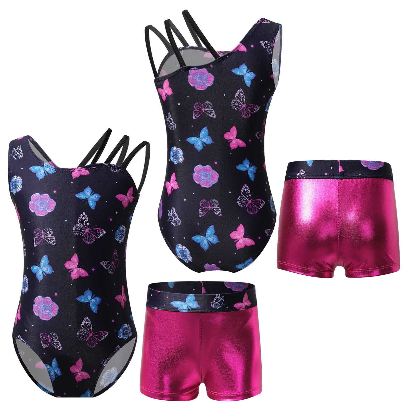 Renvena Girls' 2-Piece Tankini Swim Set - Zipper Front Bodysuit & Boyshorts (Sizes 4-16)