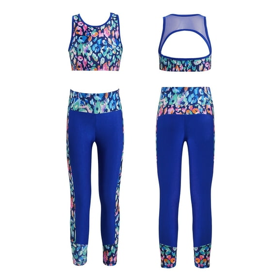 renvena Kids Girls Workout Clothes 2Pcs Crop Tops with Athletic Leggings Gymnastics Dance Tumbling Outfits