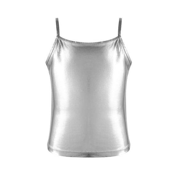renvena Kids Little Girls' Cami Shiny Metallic Active Vest Tops for Modern Dance Sports Tee Shirt Performance Costume