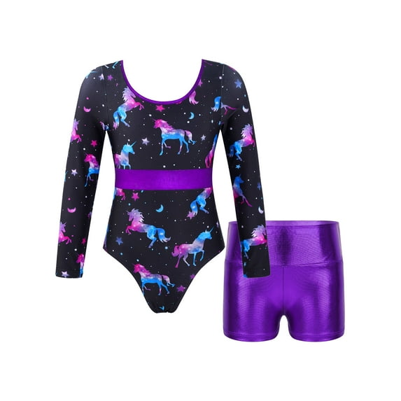renvena Leotards for Girls Gymnastics with Shorts Activewear Shiny Metallic Criss-cross Biketards