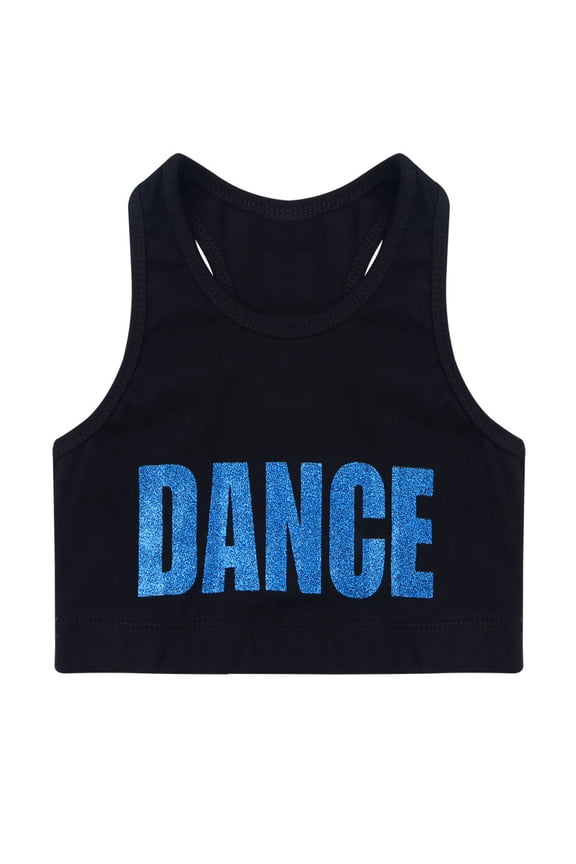 Little Big Girls Glittery Dance Racerback Crop Top Sports Bras Gymnastics Ballet Athletic Tees Tank