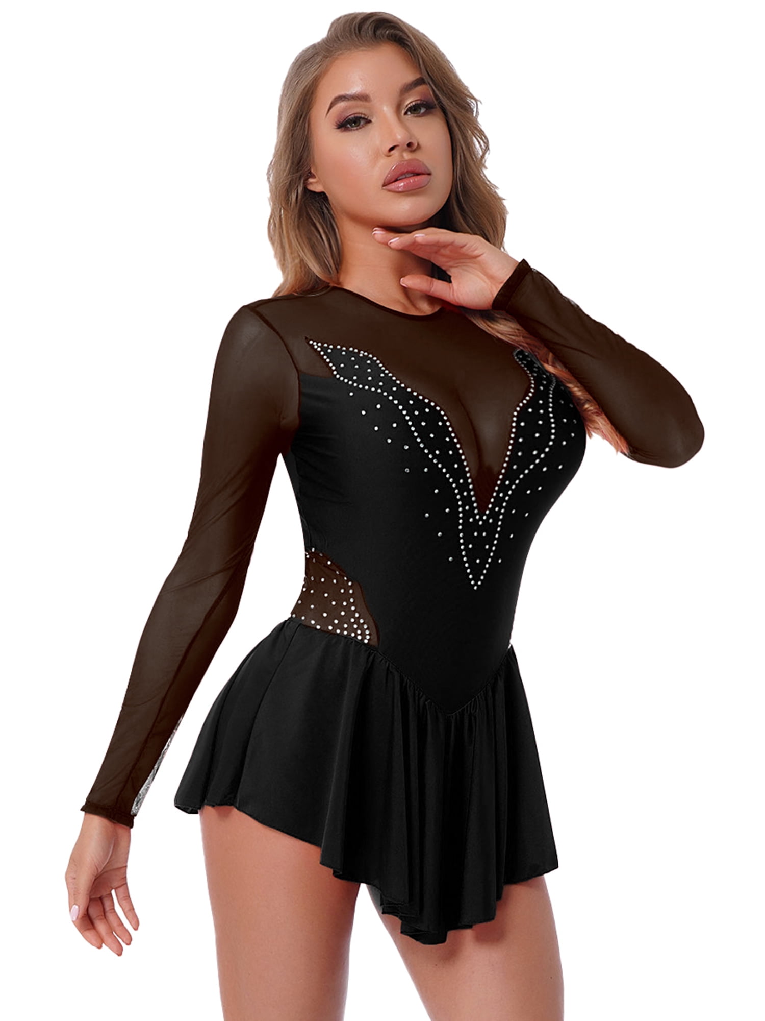 Figure Skating Dress Long Sleeve Women's Girls' Crystal/Rhinestone   Ice Skating Dress