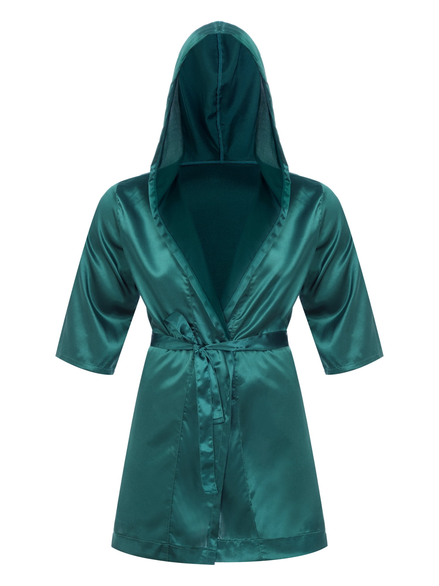 renvena Men Satin Robe Silk Spa Bathrobe with Belt Hlaf Sleeve Open ...