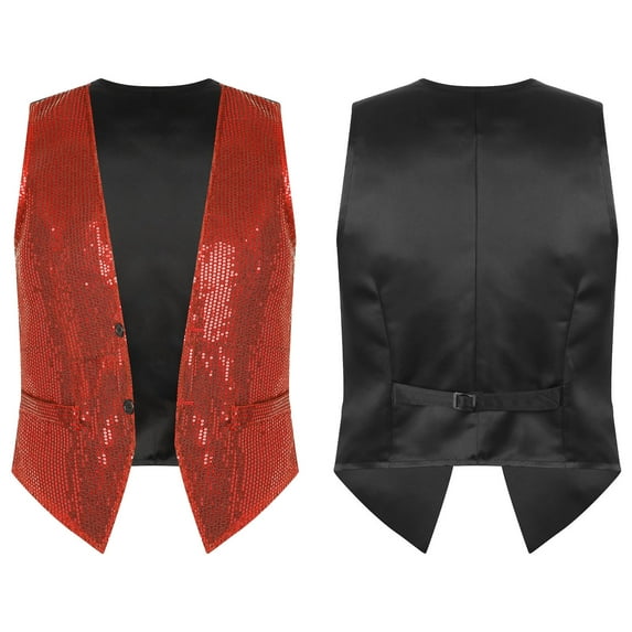 renvena Men Shiny Sequins Waistcoat Sparkly Jazz Hip Hop Disco Dance Top Vest Stage Performance Costume