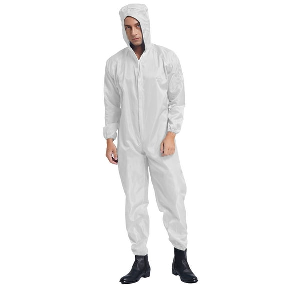 renvena Men's Anti-static Coverall Suit with Zip Front Opening Reusable Workwear Full Body Suits White L