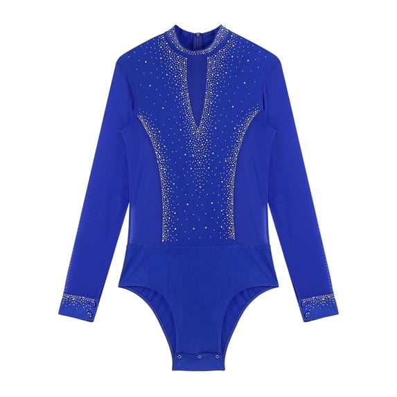 renvena Men's Long Sleeve Latin Dance Leotard Shirt Sparkling Salsa Samba Latin Jazz Dancewear Blue S