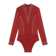thumbnail image 1 of renvena Men's Long Sleeve Latin Dance Leotard Shirt Sparkling Salsa Samba Latin Jazz Dancewear Red M, 1 of 7