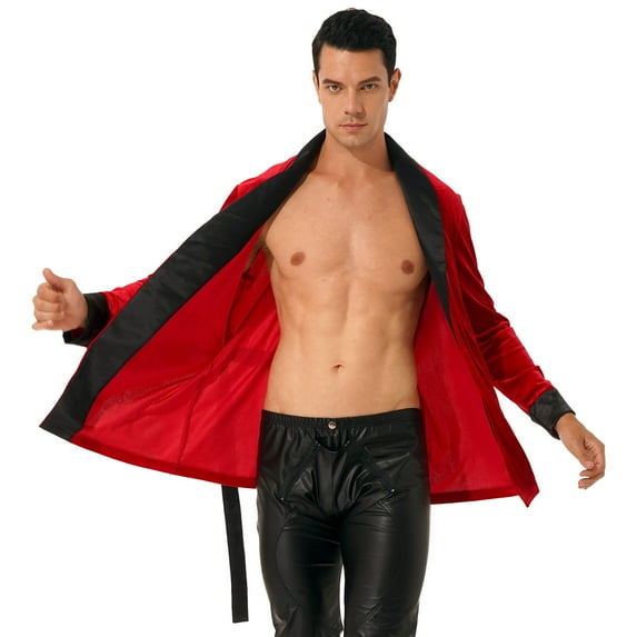 renvena Men's Velvet Christmas Robe Xmas Party Holiday Santa Claus Kimono Bathrobe Shawl Sleepwear