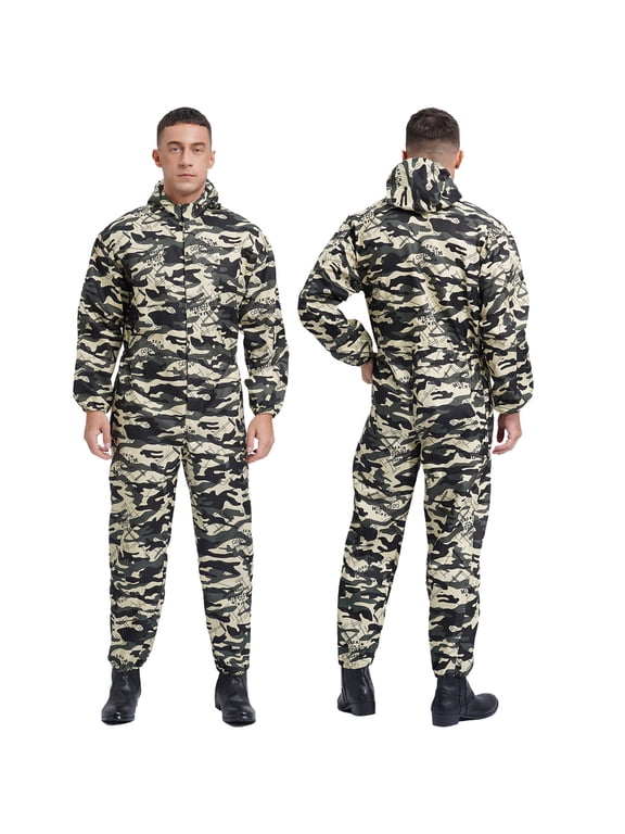Men's Work Overalls One Piece Mechanics Workwear Long Sleeves Front Half Zipper Jumpsuit Camouflage M/165