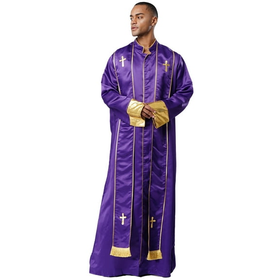 renvena Mens Church Catholic Priest Chasubles Vestments Clergy Costume Mass Robe with Stole Purple XXL