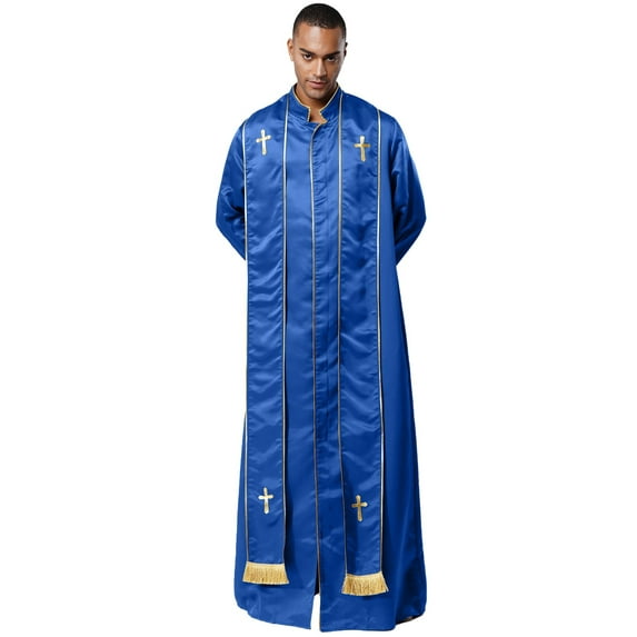 renvena Mens Church Catholic Priest Chasubles Vestments Clergy Costume Mass Robe with Stole Royal Blue XL