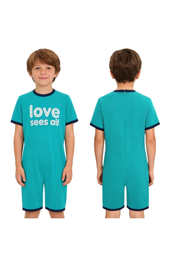 Special Needs Adaptive Clothing for Boys Anti-strip Autism Sensory Romper Short Sleeve Zip Back Jumpsuit Green 4