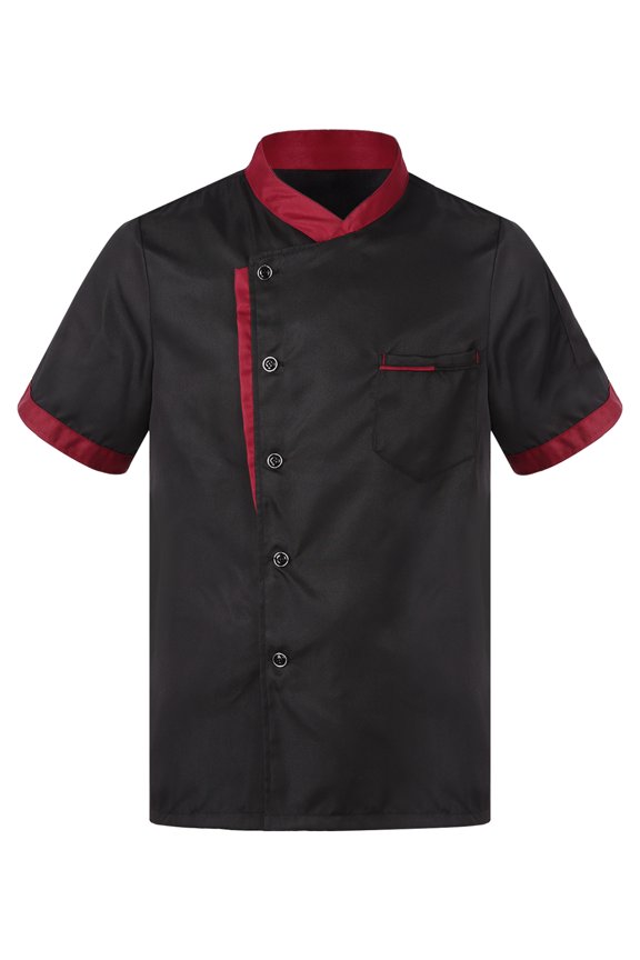 Unisex Breathable Mesh Patchwork Chef Jacket Contrast Color Patchwork Cooking Uniform A Black M
