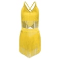 thumbnail image 1 of renvena Women 2 Piece Set Lyrical Dance Costumes Sleeveless Crop Top + Tassels Skirt Salsa Latin Dance Dress Yellow S, 1 of 6