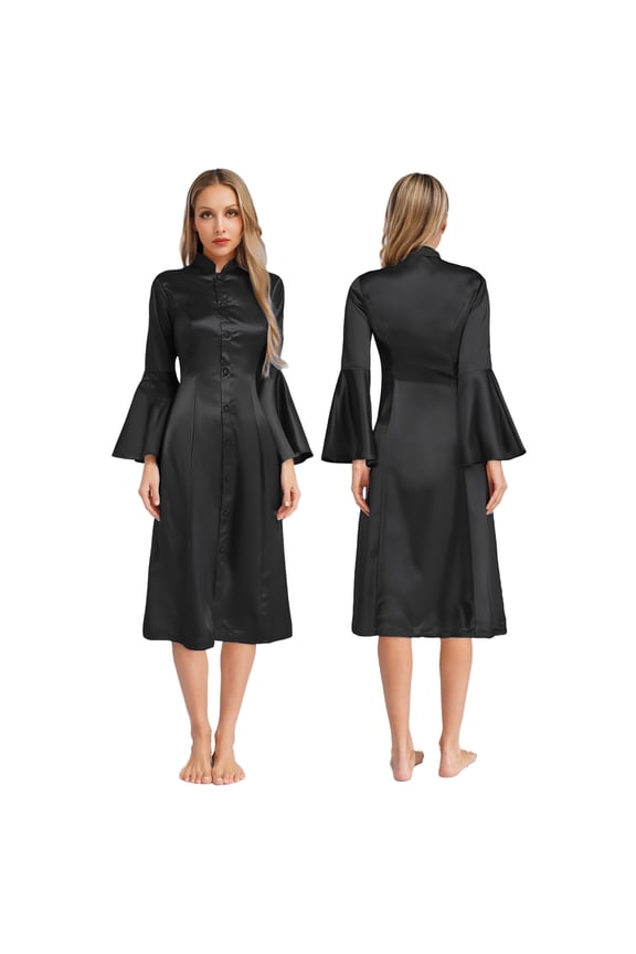 Women Church Elegant Minister Choir Dress Uniform Priest Cloak Clergy Robes Black S