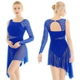 thumbnail image 1 of renvena Women Girls Lyrical Ballet Dance Costume Single Long Sleeve Asymmetric Leotard Dress, 1 of 7