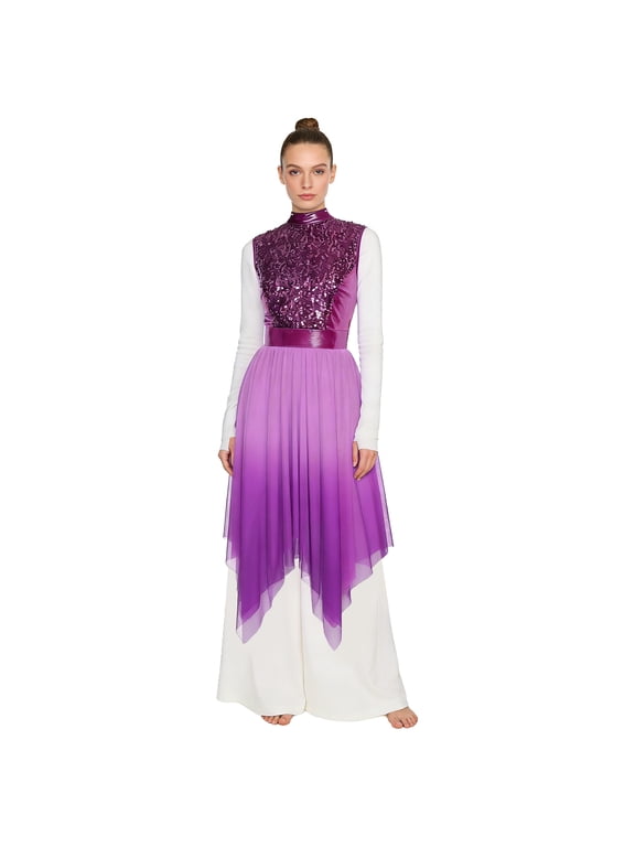 Women Liturgical Praise Tunic Overlay Dress Lyrical Dance Contemporary Worship Purple S