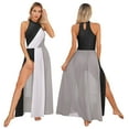 thumbnail image 1 of renvena Women Lyrical Dance Contemporary Dancewear Costume Halter Neck Leotard Mesh Maxi Overlay Dress Black M, 1 of 7