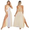 thumbnail image 1 of renvena Women Lyrical Dance Contemporary Dancewear Halter Neck Leotard Mesh Maxi Overlay Dress Nude XXL, 1 of 7