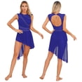 thumbnail image 1 of renvena Women Lyrical Dance Dress Rhinestones Asymmetrical Mesh Tulle Flowy Leotard Figure Ice Skating Dancewear Royal Blue M, 1 of 7