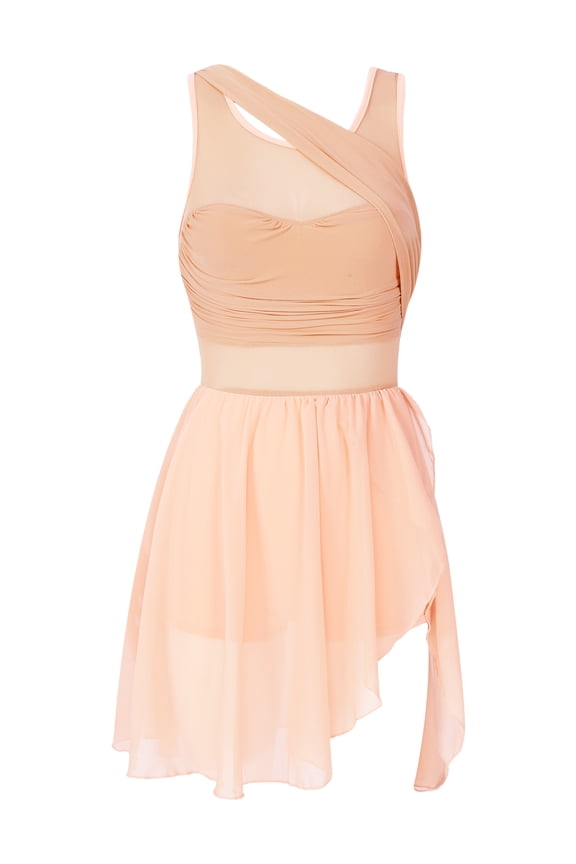 Women Lyrical Modern Contemporary Dance Costume Ballet Skirted Leotards Chiffon High Low Dress