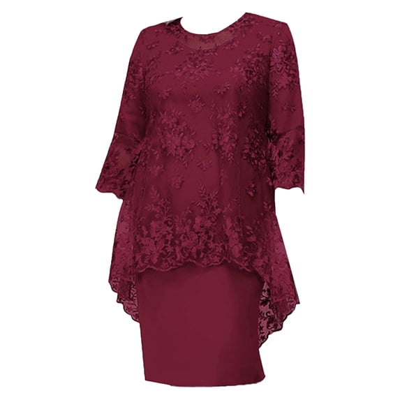 renvena Women Mother of The Bride Dresses Plus Size Elegant Evening Formal Dress with Lace Cover up Set Size S-8XL Burgundy XL