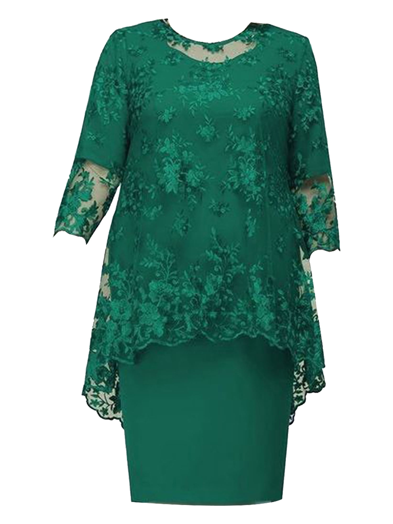 green plus size mother of the bride dresses Cicinia V-neck Dark Green Mother Of The Bride Dress Plus Size Long A-line Tea Length Half Sleeves main image 1